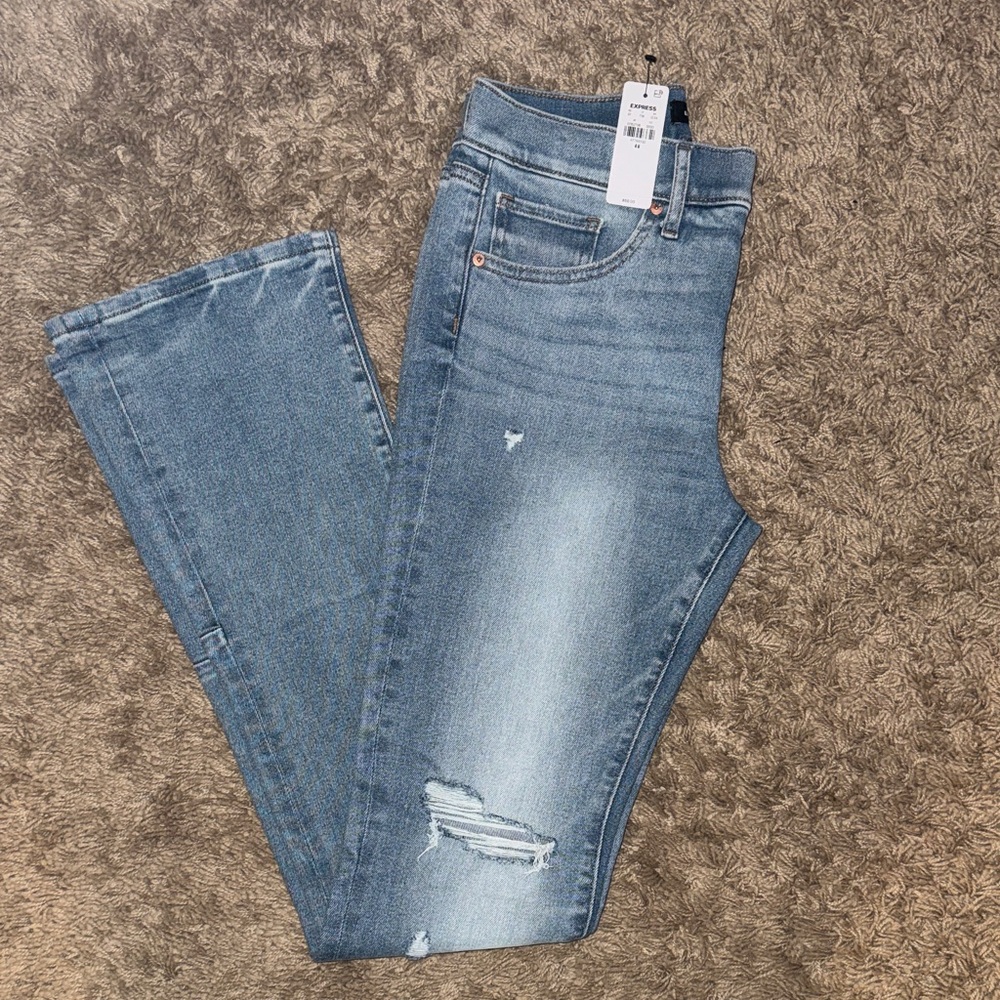 Express Denim Straight Leg Jeans with Back Slit